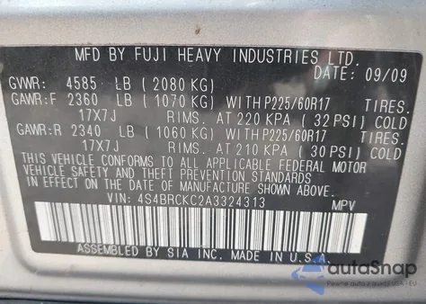 2010 Subaru Outback 2.5I Limited из США, поврежденный, VIN 4S4BRCKC2A3324313